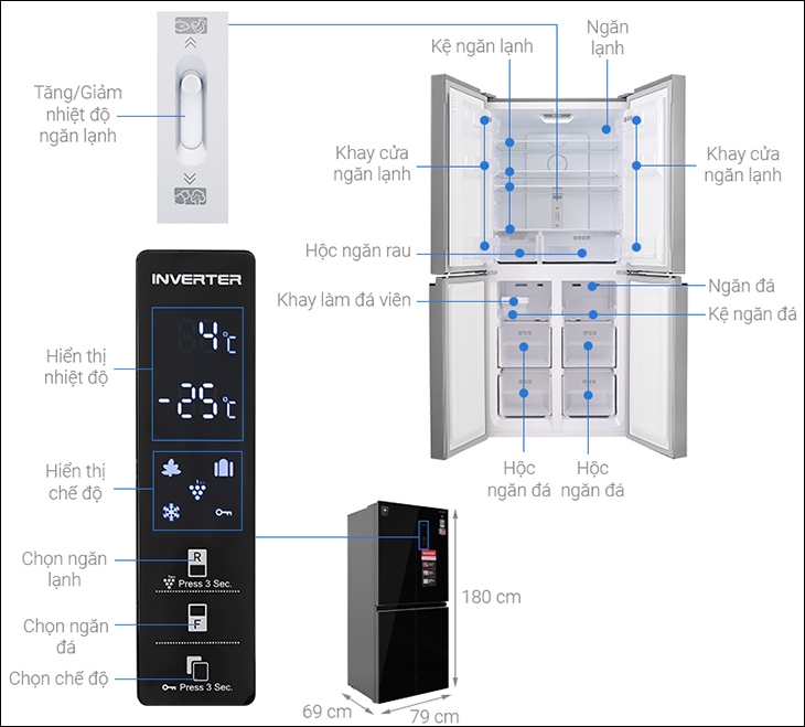 Tủ lạnh Sharp Inverter 401 lít SJ-FXP480VG-BK