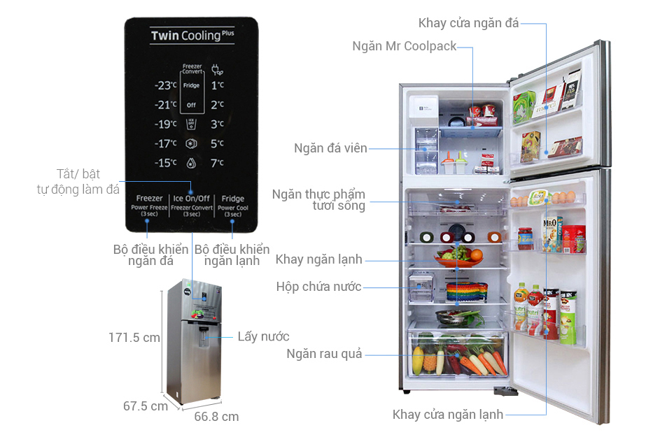 Kích thước tủ lạnh Samsung 380 lít RT38K5982SL/SV