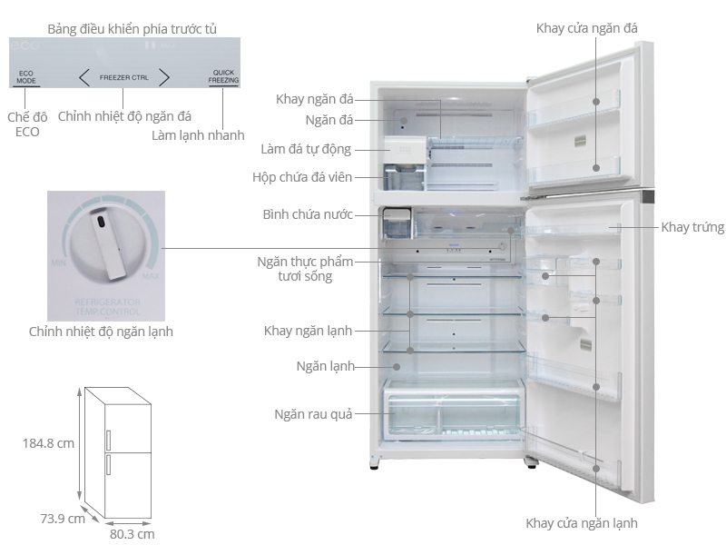 Kích thước tủ lạnh Toshiba 600 lít GR-WG66VDZ