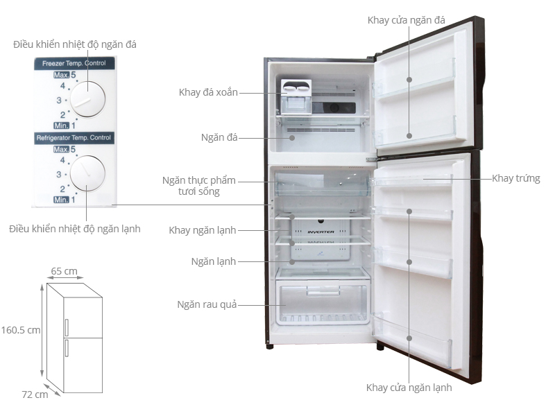 Kích thước tủ lạnh Hitachi 335 lít R-VG400PGV3 GBW