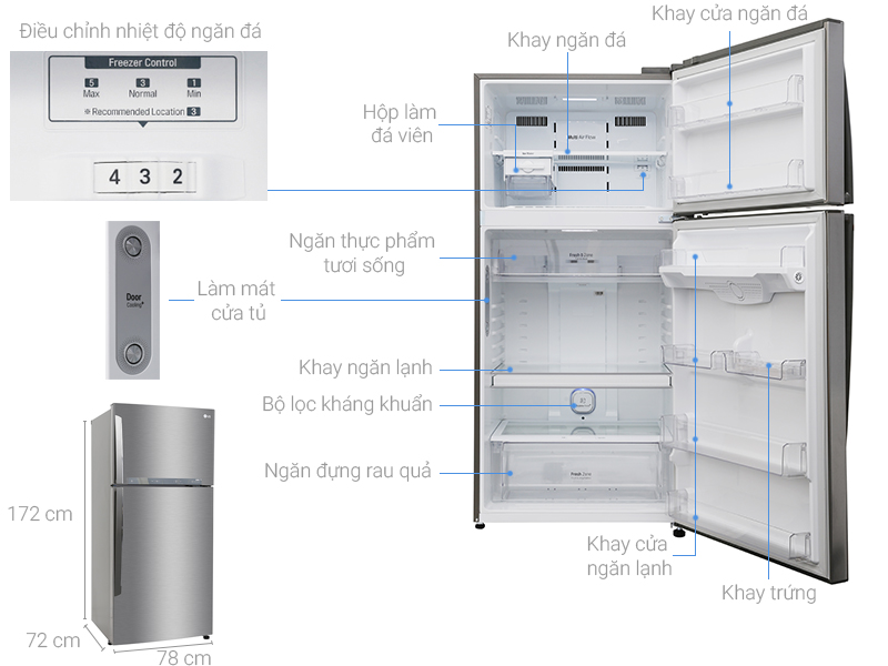 Kích thước tủ lạnh LG Inverter 475 lít GN-L602S