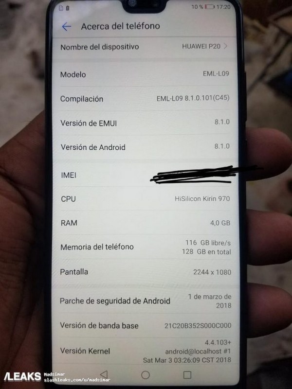 Huawei P20 lộ ảnh thực tế trên tay người dùng kèm thông số cấu hình