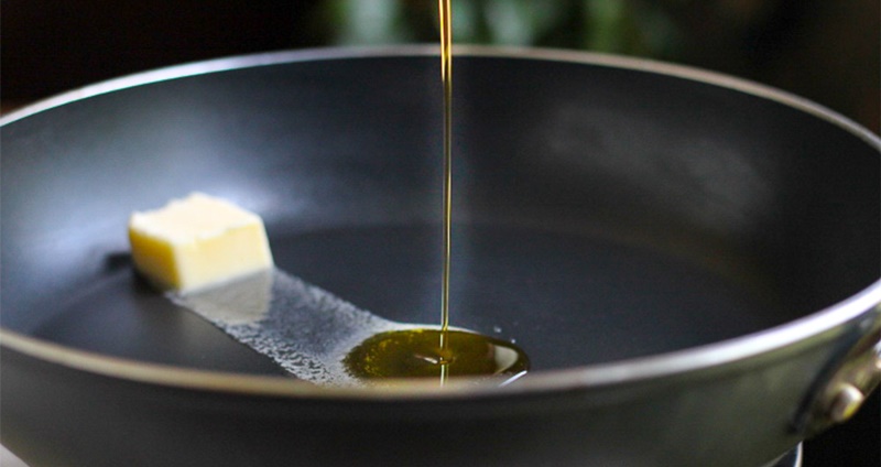 Adding oil to butter helps prevent it from burning at high temperatures from the stove