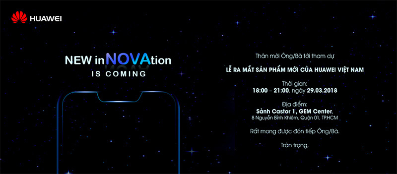 Thiệp mời tham dự lễ ra mắt Huawei Nova 3e