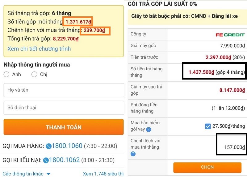 So sánh hình thức trả góp 0% bằng thẻ tín dụng với trả góp 0% bằng Home Credit