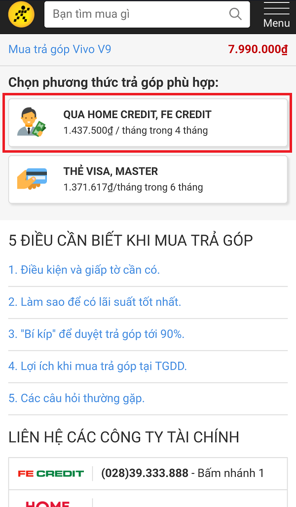 Mua trả góp 0%
