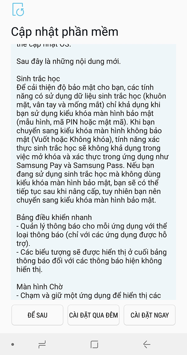 tiáº¿n hÃ nh cÃ i Äáº·t ngay hoáº·c Äá» qua ÄÃªm tÃ¹y báº¡n