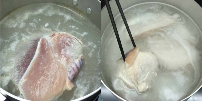 Luộc thịt sẽ có hai cách, cho thịt vào nồi nước đang sôi và bỏ thịt vào nồi nước lạnh rồi nấu sôi lên