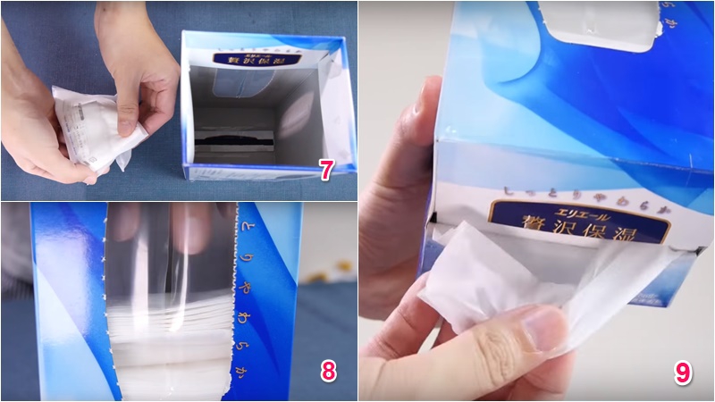 Sử dụng hộp khăn giấy rỗng, khăn giấy bỏ túi và băng keo để tạo hộp khăn giấy bỏ túi 