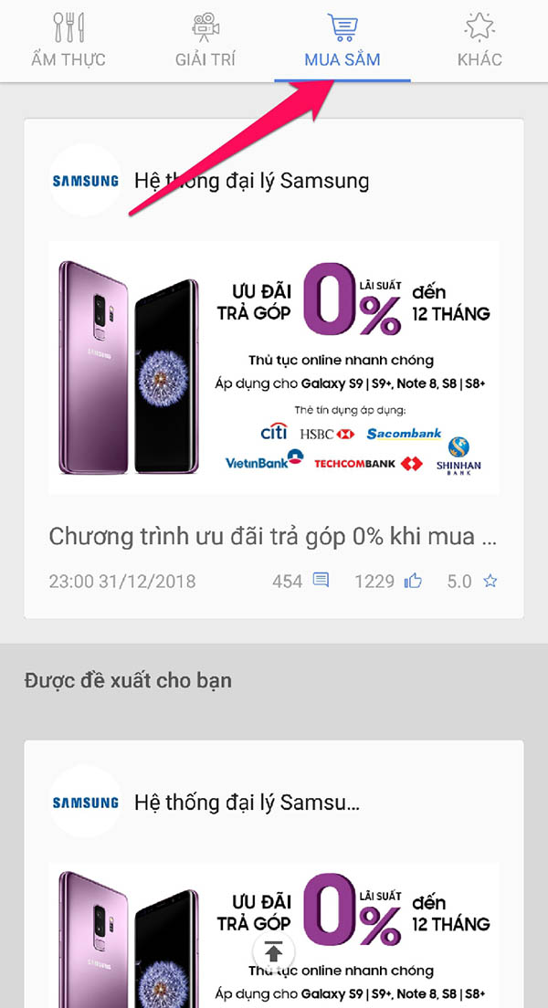 Mở ứng dụng lên và chọn tab MUA SẮM Mở ứng dụng lên và chọn tab MUA SẮM