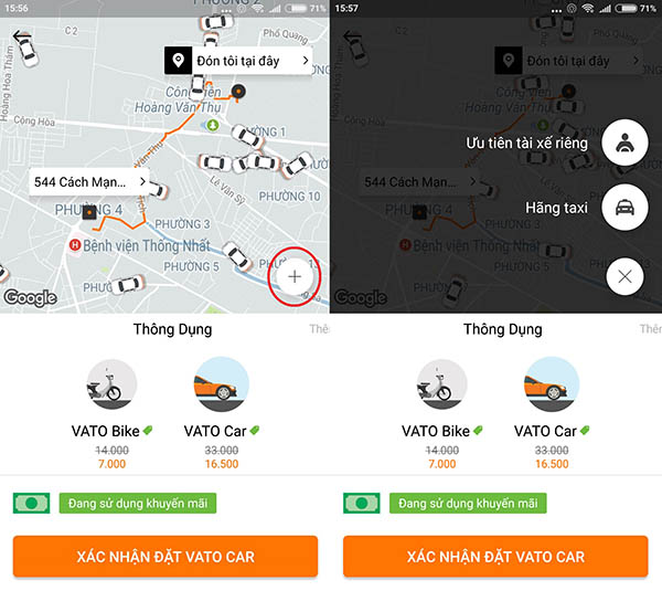 Giao diện đặt xe 2
