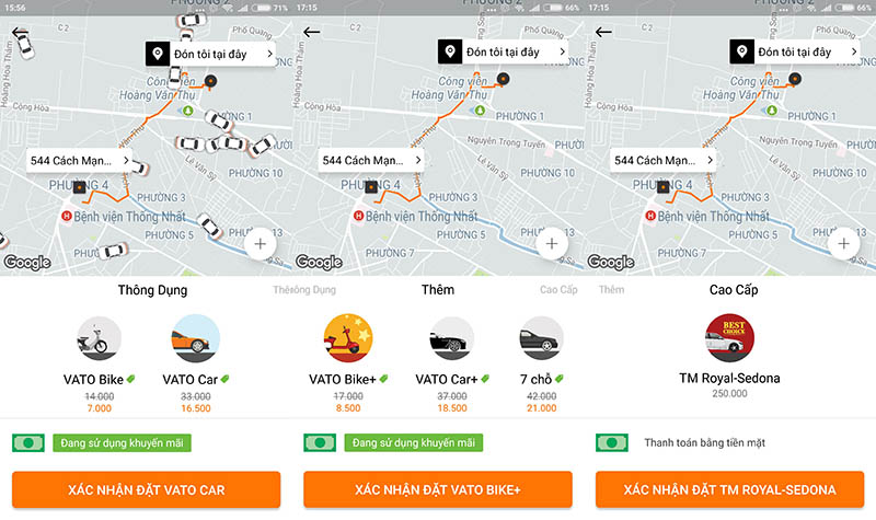 Giao diện đặt xe