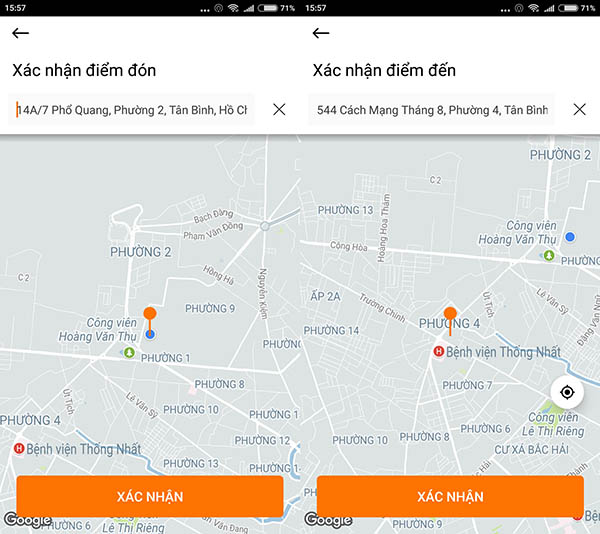 Xác nhận điểm đi và đến