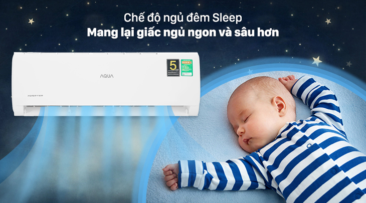 Máy lạnh Aqua Inverter 1 HP AQA-KCRV10TK được tích hợp chế độ ngủ đêm mang lại giấc ngủ ngon và sâu hơn.