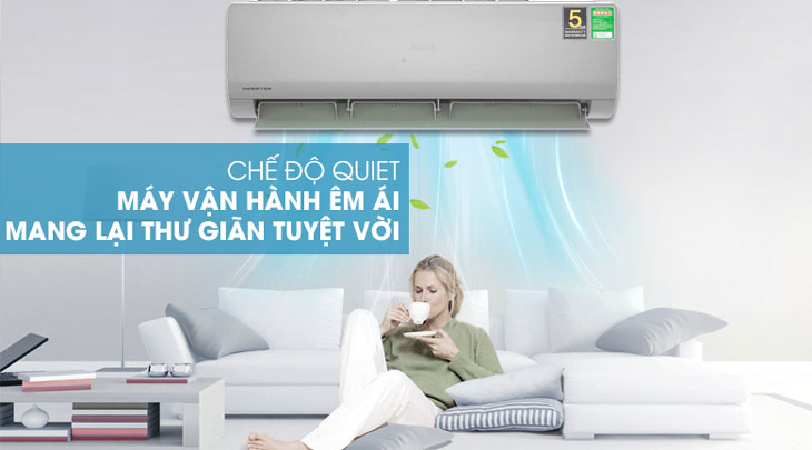 Máy lạnh Aqua Inverter 1 HP AQA-KCRV10NB được trang bị chế độ Quiet giúp máy vận hành êm, mang lại những giây phút thư giãn tuyệt vời cho người dùng.