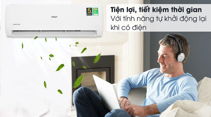 Máy lạnh Aqua Inverter 2 HP AQA-KCRV18TK được trang bị tính năng tự khởi động lại khi có điện giúp bạn tiết kiệm thời gian.