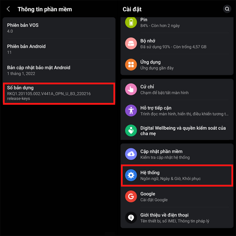 Sau đó ấn vào Số bản dựng 10 lần để kích hoạt chế độ nhà phát triển. Trở lại màn hình cài đặt > Hệ thống.