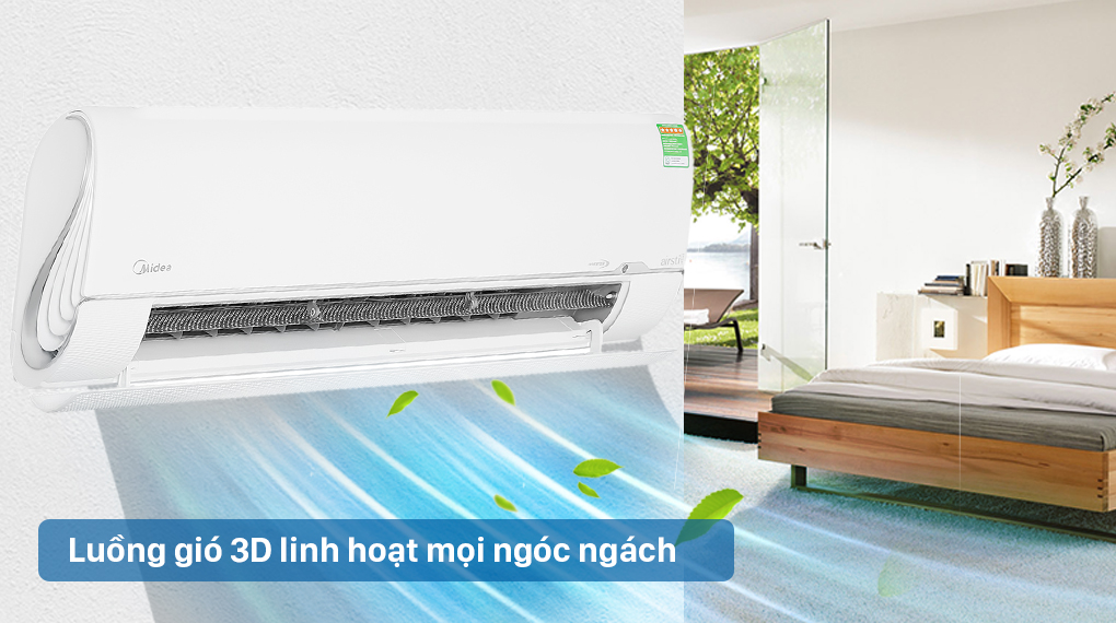 Công nghệ làm lạnh 360 độ giúp thổi gió ra hai bên hông máy trên máy lạnh Midea