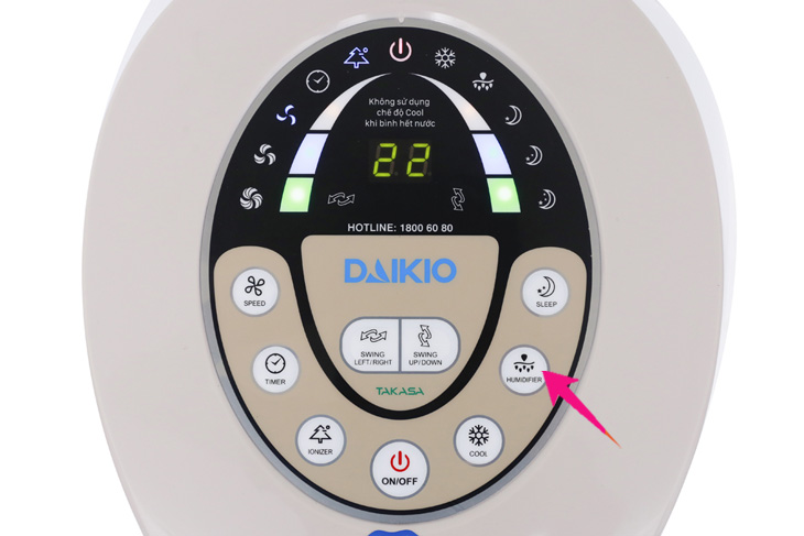 Hướng dẫn sử dụng Quạt điều hòa Daikio DKA-01500B > Vận hành quạt với chế độ hơi nước-2