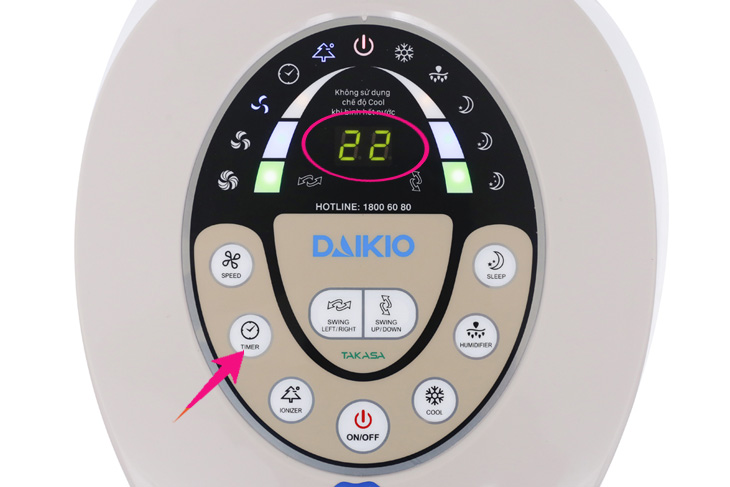 Hướng dẫn sử dụng Quạt điều hòa Daikio DKA-01500B > Sử dụng chức năng hẹn giờ