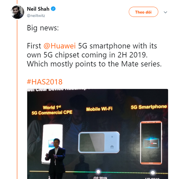 Huawei sẽ ra mắt chiếc điện thoại 5G đầu tiên vào vào quý 3 năm 2019 - ảnh 2 Huawei sẽ ra mắt chiếc điện thoại 5G đầu tiên vào vào quý 3 năm 2019 - ảnh 2