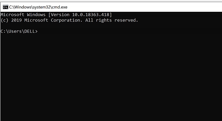 Press the key combination “Windows + R”, then type the command cmd.