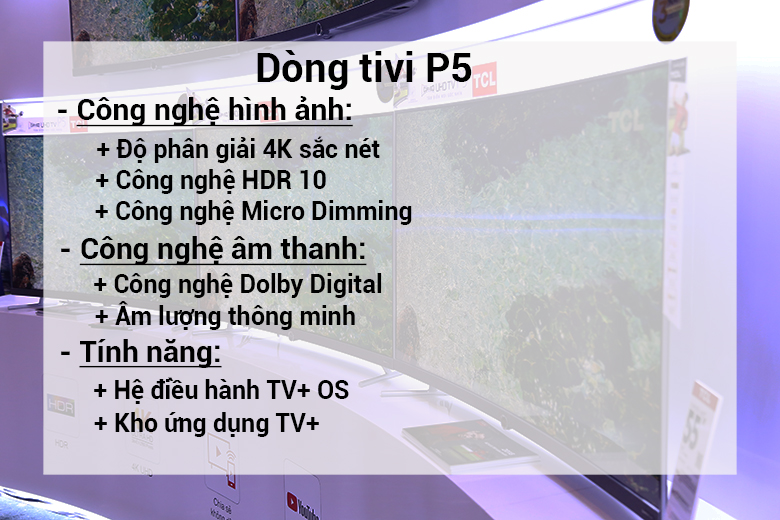 thông số tóm tắt về các dòng tivi TCL P5 2018