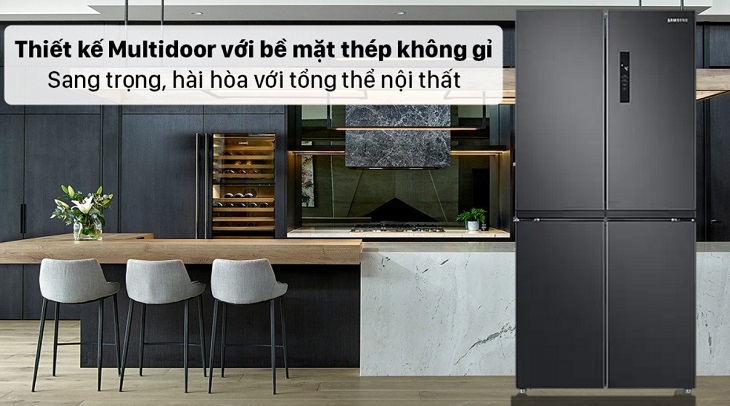 Tủ lạnh Samsung Inverter 488 lít RF48A4000B4/SV có chất liệu cửa tủ làm bằng mặt thép phối hợp hài hào với các nội thất khác bên trong gian bếp hiện đại