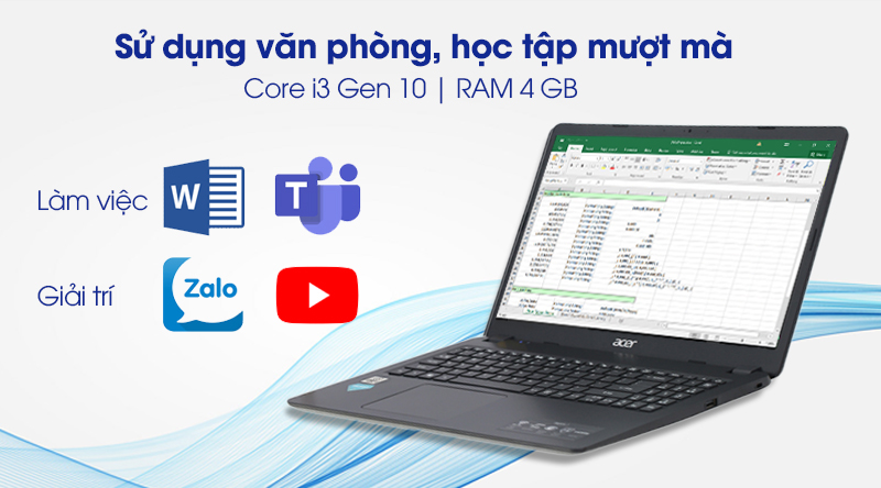 Laptop Acer Aspire A315 56 308N i3 4G phù hợp cho văn phòng - học tập