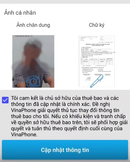 Lúc này, nếu nhận thông báo “Thuê bao của Quý Khách hàng đã đủ số ảnh theo Nghị định 49 của Chính phủ” thì bạn đã đầy đủ thông tin, không cần cập nhật nữa. Còn nếu muốn an tâm hơn bạn hãy kiểm tra lại thông tin phía dưới một lần nữa, nếu tất cả đã chính xác thì bạn không cần làm gì thêm.  Ngược lại nếu hiện ra thông báo “Thuê bao của Quý Khách hàng chưa đầy đủ ảnh, CMTND… theo Nghị định 49 của Chính phủ” thì bạn có thể cập nhập thông tin cần thiết ngay ở phần dưới của trang này.