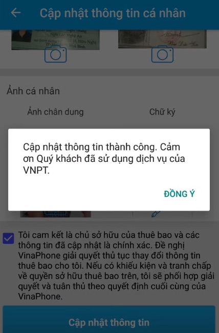 Lúc này, nếu nhận thông báo “Thuê bao của Quý Khách hàng đã đủ số ảnh theo Nghị định 49 của Chính phủ” thì bạn đã đầy đủ thông tin, không cần cập nhật nữa. Còn nếu muốn an tâm hơn bạn hãy kiểm tra lại thông tin phía dưới một lần nữa, nếu tất cả đã chính xác thì bạn không cần làm gì thêm.  Ngược lại nếu hiện ra thông báo “Thuê bao của Quý Khách hàng chưa đầy đủ ảnh, CMTND… theo Nghị định 49 của Chính phủ” thì bạn có thể cập nhập thông tin cần thiết ngay ở phần dưới của trang này.