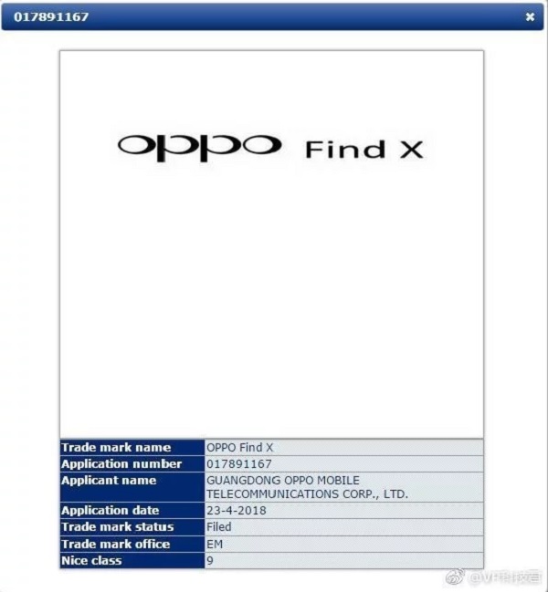 OPPO đăng ký nhãn hiệu cho OPPO Find X