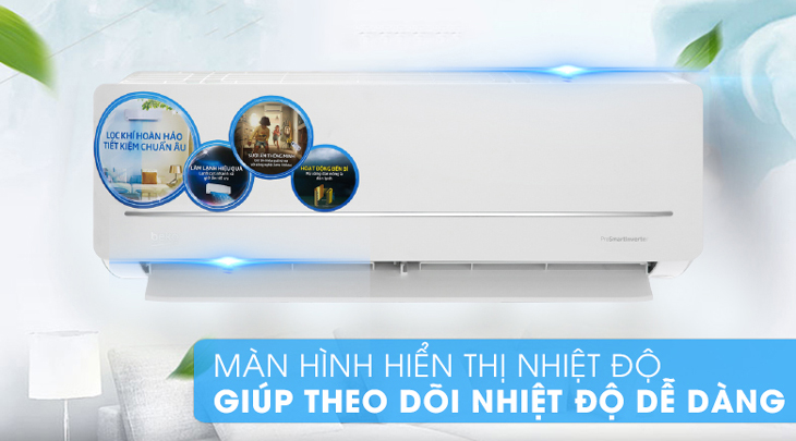 Máy lạnh 2 chiều Beko Inverter 1.5 HP RSVH12VS được tích hợp đèn LED hiển thị nhiệt độ giúp bạn quan sát và điều chỉnh nhiệt độ dễ dàng