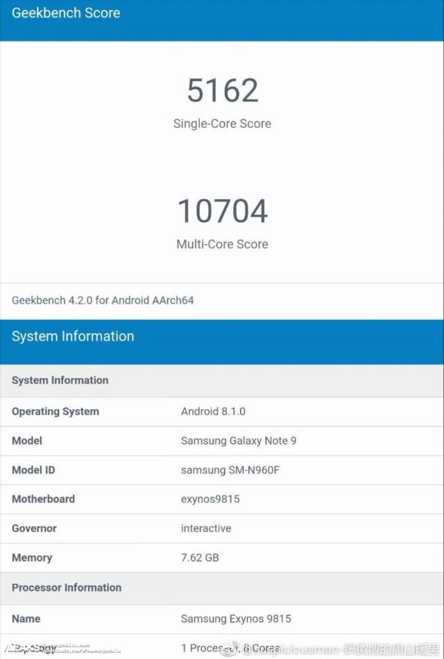 Galaxy Note 9 xuất hiện trên Geekbench hé lộ phần lớn cấu hình