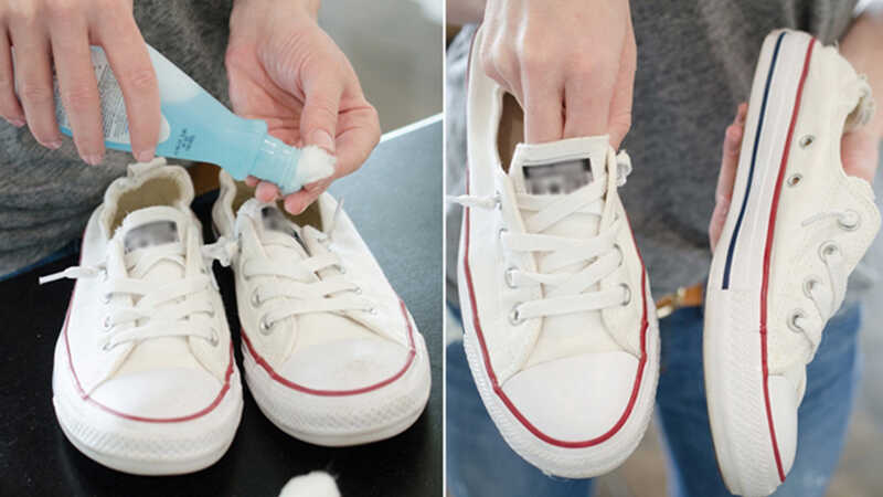 Dùng nước tẩy móng làm sạch giày