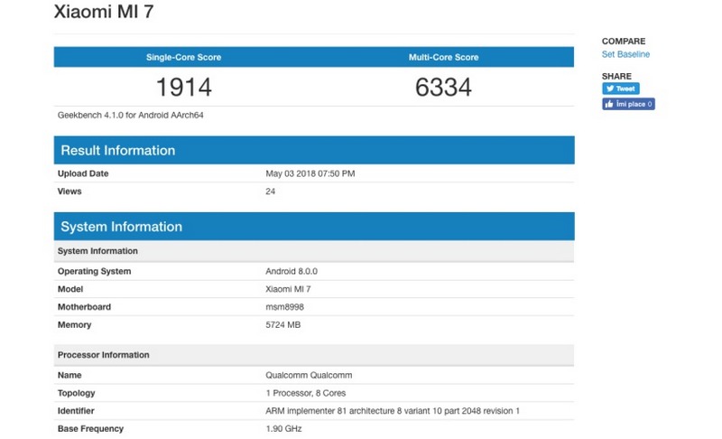 Xiaomi Mi 7 chip Snapdragon 835, Valentino chip Snapdragon 638 xuất hiện trên Geekbench