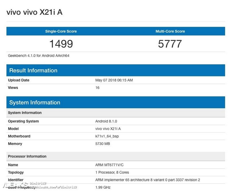 Vivo X21i xuất hiện trên GeekBench
