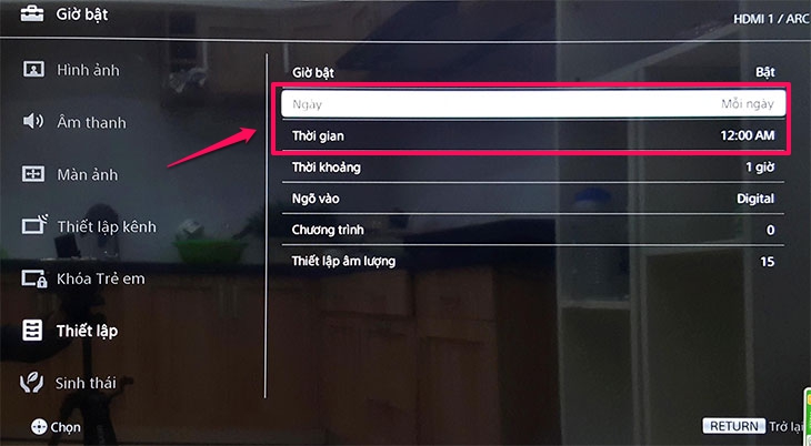 Cách hẹn giờ bật, tắt trên smart tivi cơ bản Sony 2018