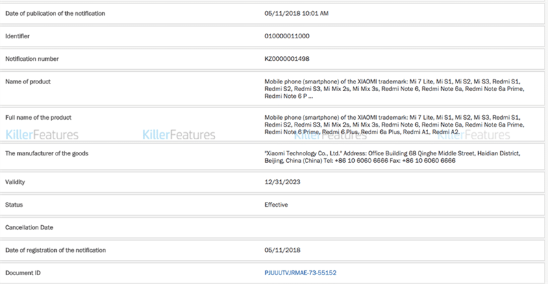 Rò rỉ thông tin về Xiaomi Mi 7 Lite, Mi S1 và Redmi Note 6