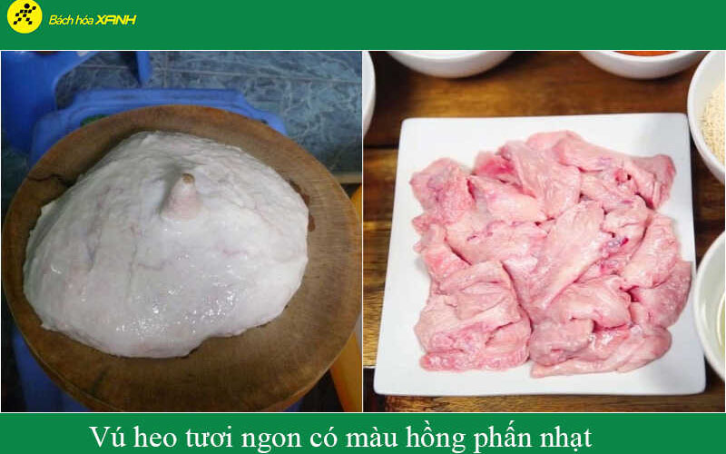 Vú heo tươi ngon có màu hồng phấn nhạt, thịt mềm, độ đàn hồi cao