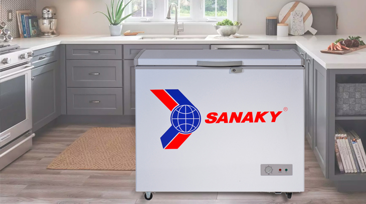 Tủ đông SANAKY 208 Lít TD.VH255HY2 sở hữu thiết kế vuông vức có 4 bánh xe dễ dàng di chuyển, thay đổi vị trí