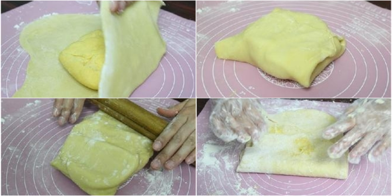 Cán phần bột bơ được bọc giữa lớp bột