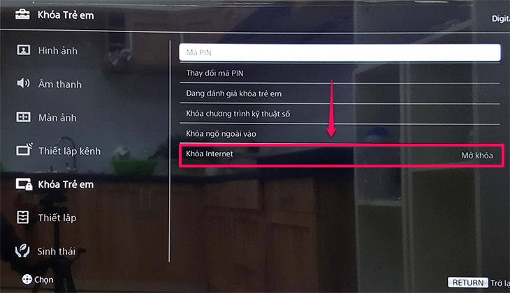Cách khóa trẻ em vào mạng trên Smart tivi cơ bản 2018 > Cách khóa trẻ em vào mạng trên Smart tivi cơ bản 2018