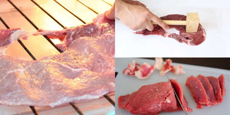 Cắt ngang thớ thịt, đập thịt hay hong khô thịt giúp thịt bò mềm hơn