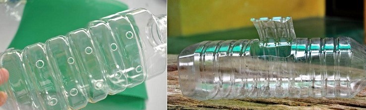 Punch holes and make a large hole on the bottle body