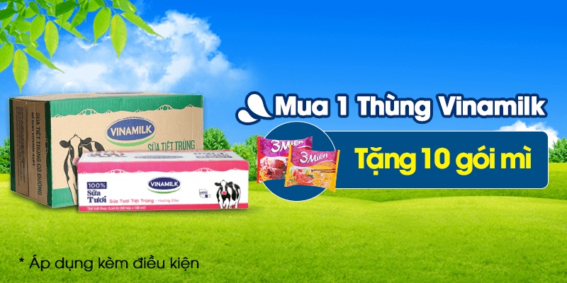 Mua 1 thùng sữa tặng 10 gói mì – Rẻ hơn 1.000đ khi mua 1 lốc sữa