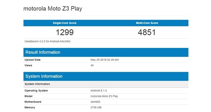Moto Z3 Play - Geekbench