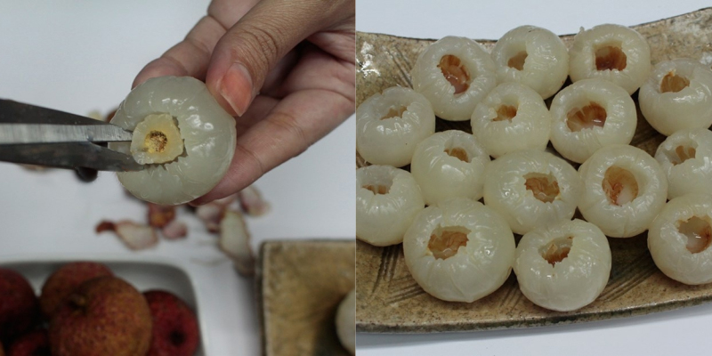 Vải bóc vỏ và bỏ phần hạt