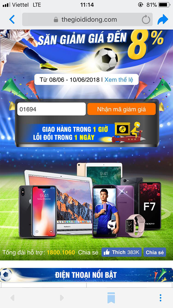 Hòa nhịp bóng đá, 3 ngày giảm giá đến 8% cho smartphone, tablet và laptop