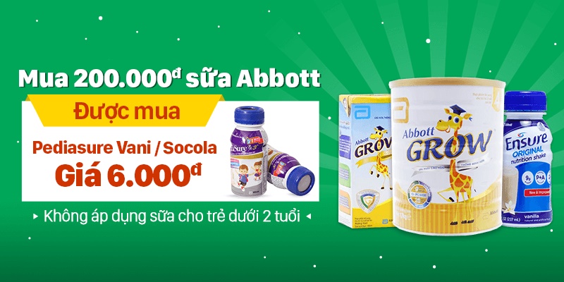 Buy 200,000 VND Abbott milk, buy a bottle of Pediasure Vanilla/Chocolate for 6,000 VND